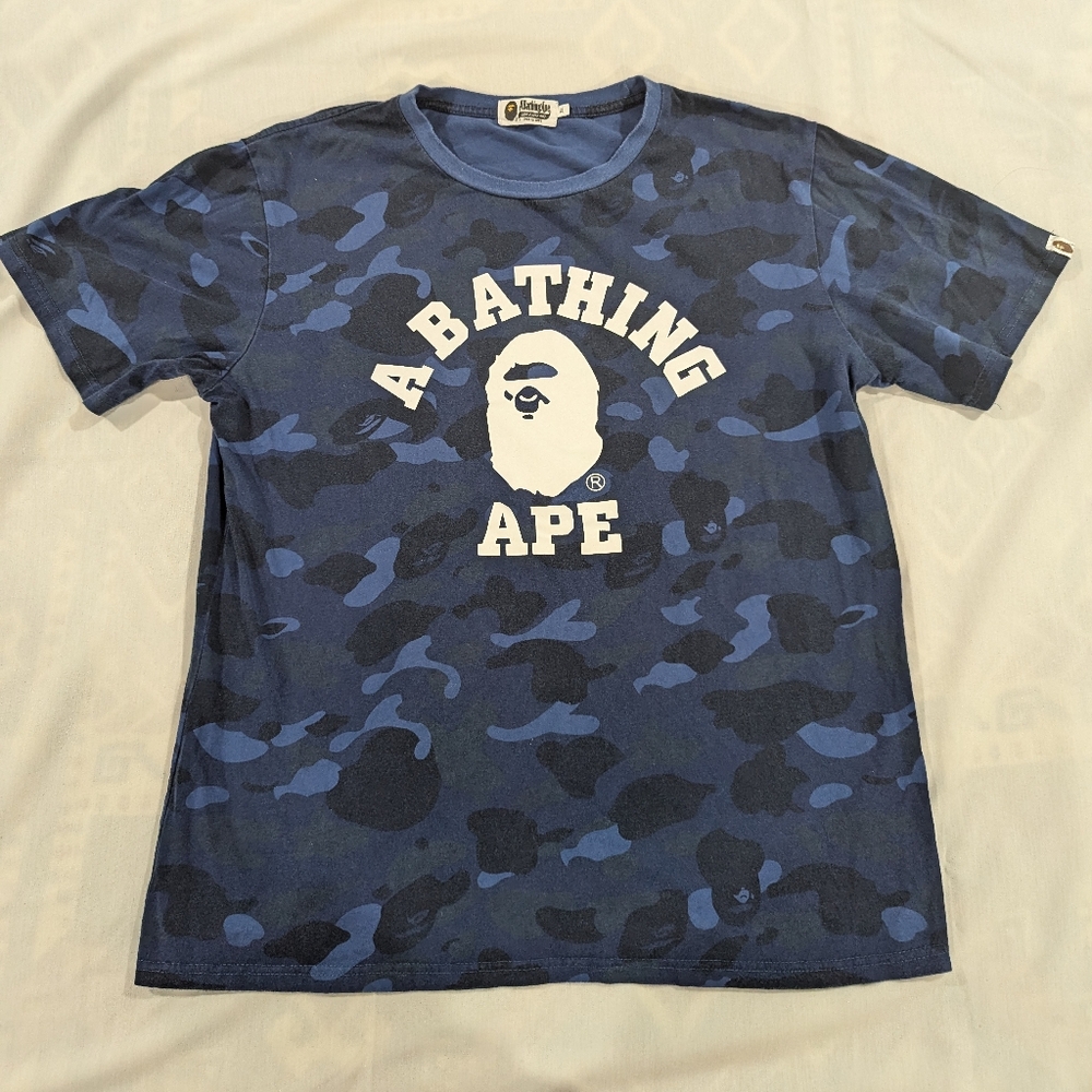 A BATHING APE Bape T Shirt Men XL Cameo Blue Head Logo Classic Streetwear Tee